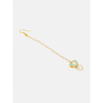 Ruby Raang Studio Womens White Kundan Necklace with Earrings and Maang Tikka