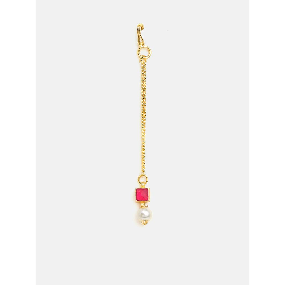Ruby Raang Studio Mannat Pink Kundan Necklace with Earrings and Maang Tikka