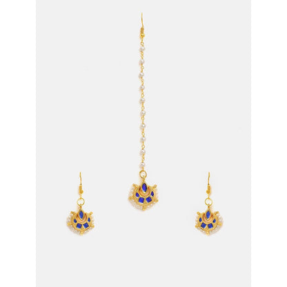 Ruby Raang Studio Finest Gold Kundan Earrings With A Maang Tikka