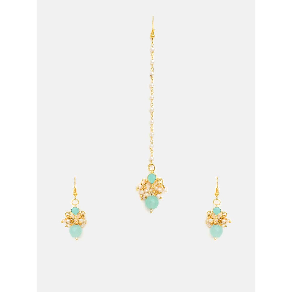 Ruby Raang Studio Traditional Green Drop Maang Tikka And Earrings