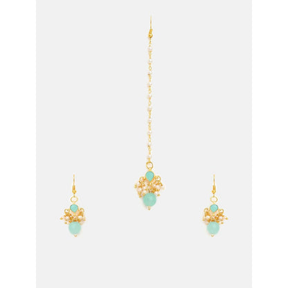 Ruby Raang Studio Traditional Green Drop Maang Tikka And Earrings