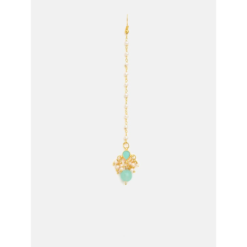 Ruby Raang Studio Traditional Green Drop Maang Tikka And Earrings
