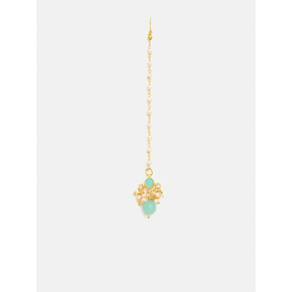 Ruby Raang Studio Traditional Green Drop Maang Tikka And Earrings