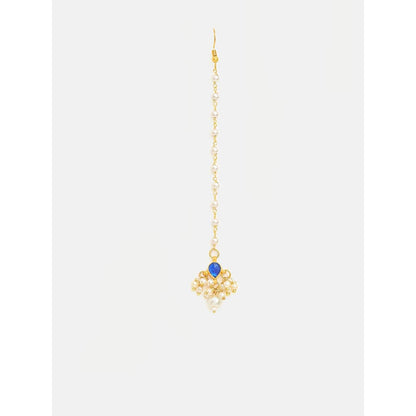 Ruby Raang Studio Womens Blue Kundan Maan Tikka with Earrings