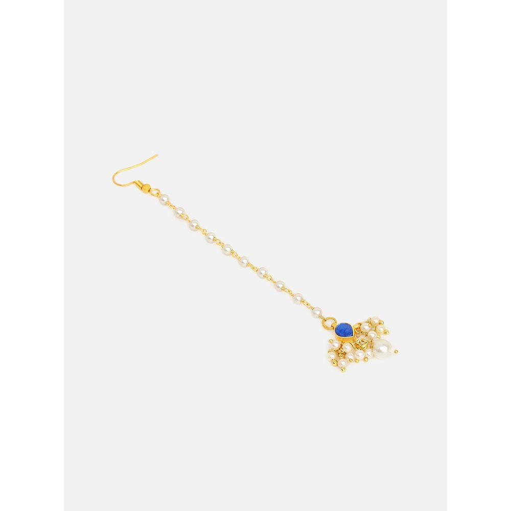 Ruby Raang Studio Womens Blue Kundan Maan Tikka with Earrings