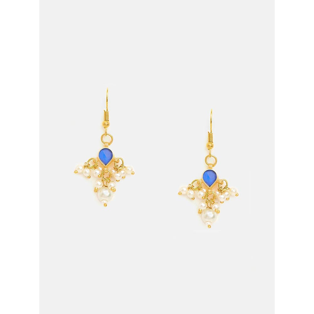 Ruby Raang Studio Womens Blue Kundan Maan Tikka with Earrings
