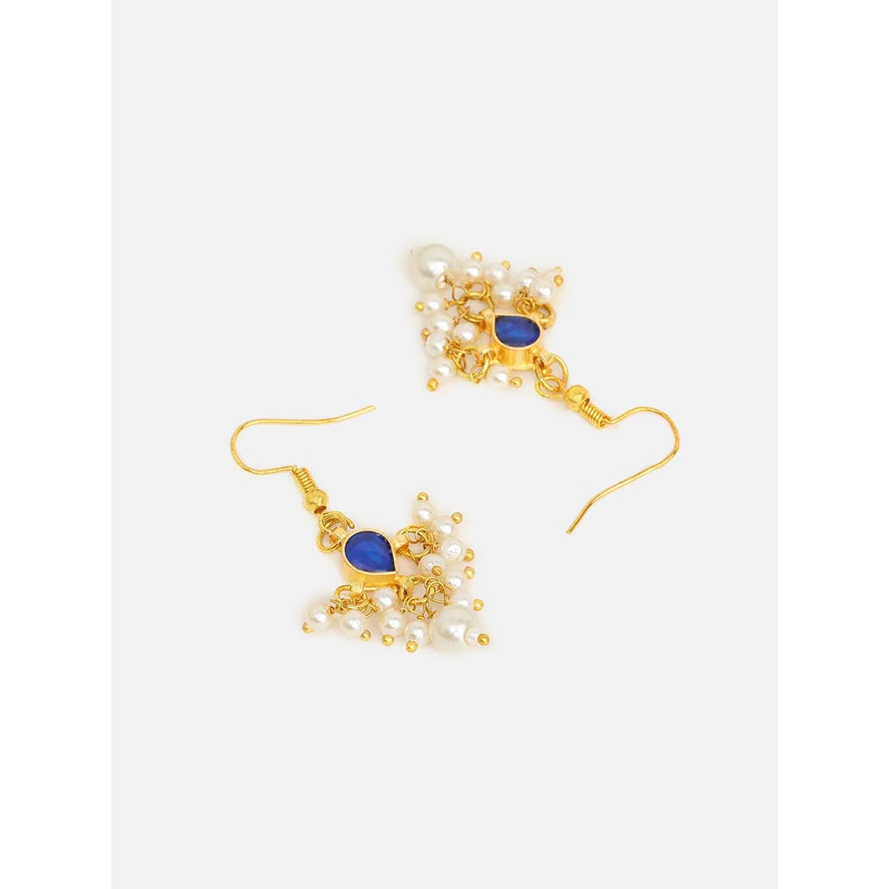 Ruby Raang Studio Womens Blue Kundan Maan Tikka with Earrings