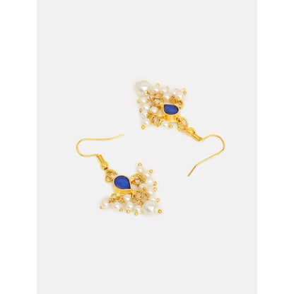 Ruby Raang Studio Womens Blue Kundan Maan Tikka with Earrings