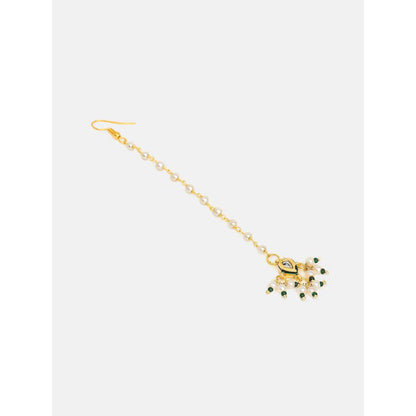Ruby Raang Studio Pearl Kundan Blossom Of Maang Tikka with Earrings