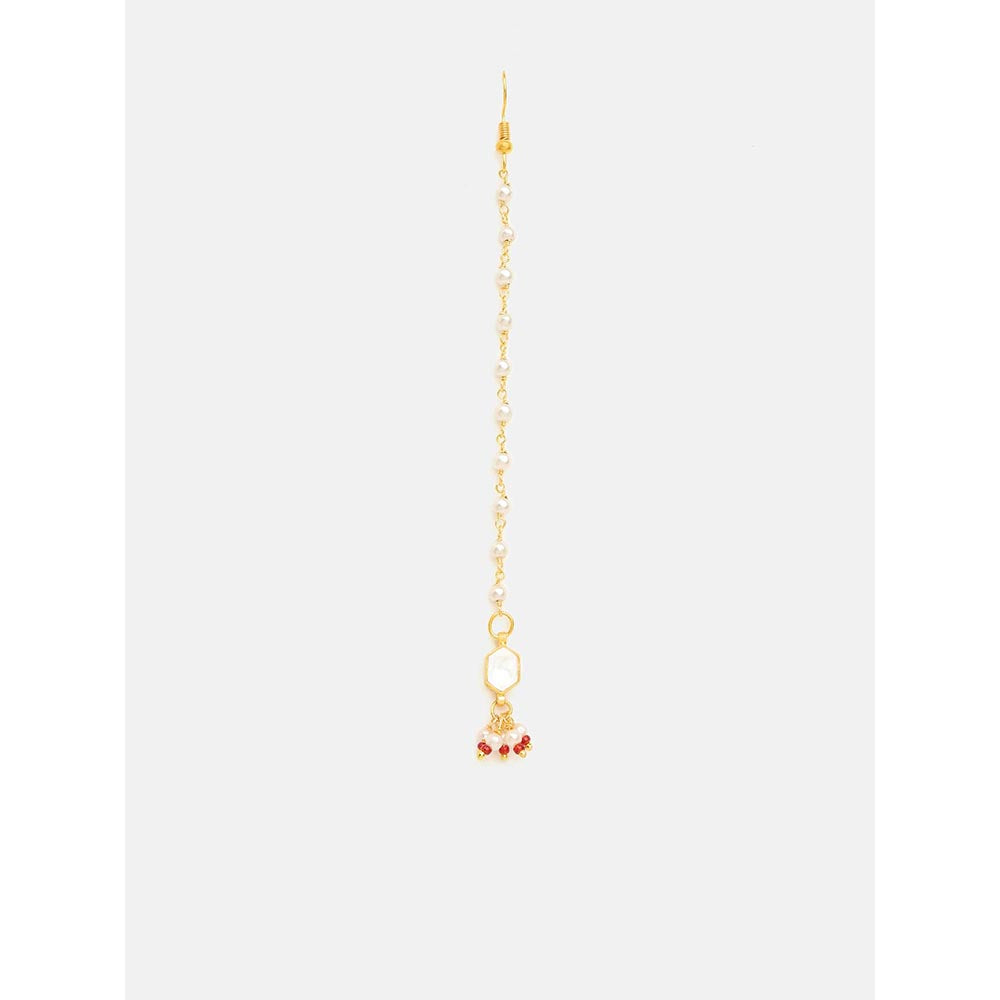Ruby Raang Studio Womens White Kundan Maang Tikka with Earrings
