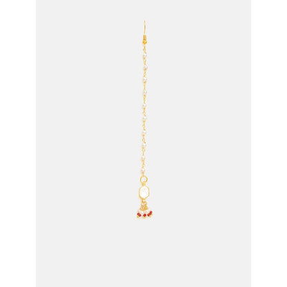 Ruby Raang Studio Womens White Kundan Maang Tikka with Earrings