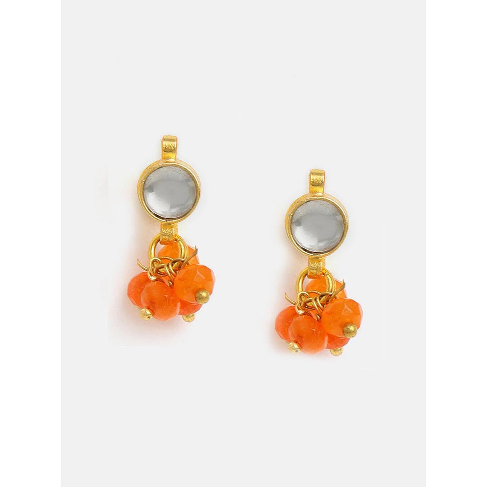 Ruby Raang Studio Orange Embedded Maang Tikka with Earrings