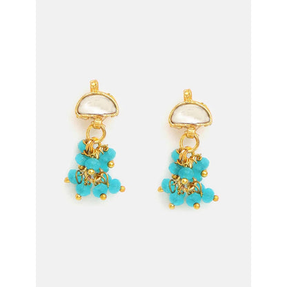 Ruby Raang Studio Semi-Circle Gold Blue Earrings With Maang Tikka