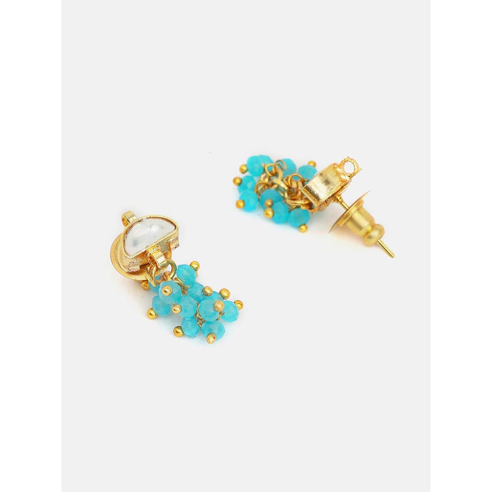 Ruby Raang Studio Semi-Circle Gold Blue Earrings With Maang Tikka