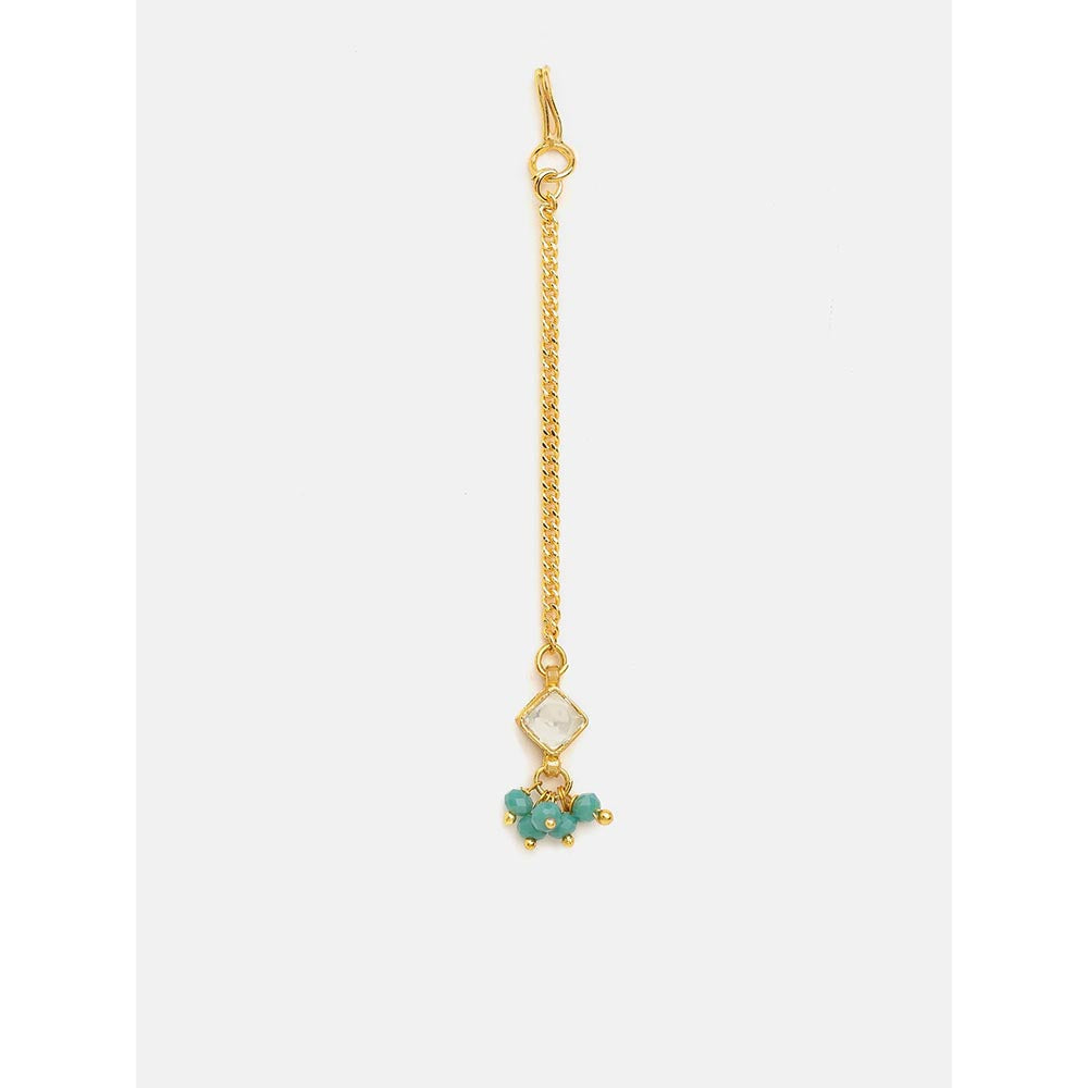 Ruby Raang Studio Gold-White Earrings with Maang Tikka