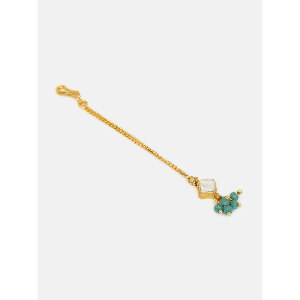 Ruby Raang Studio Gold-White Earrings with Maang Tikka