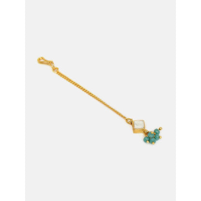 Ruby Raang Studio Gold-White Earrings with Maang Tikka