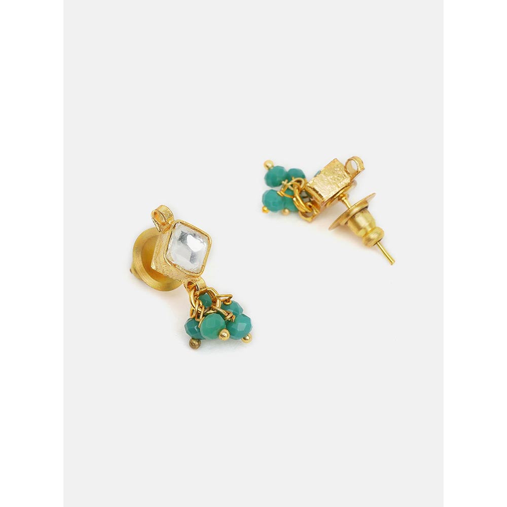 Ruby Raang Studio Gold-White Earrings with Maang Tikka