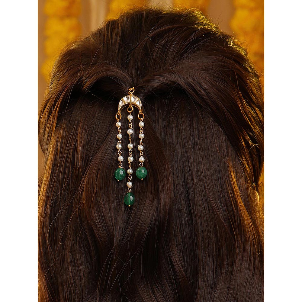 Ruby Raang Studio Chanda Pearl Kundan Droppings Hair Pin