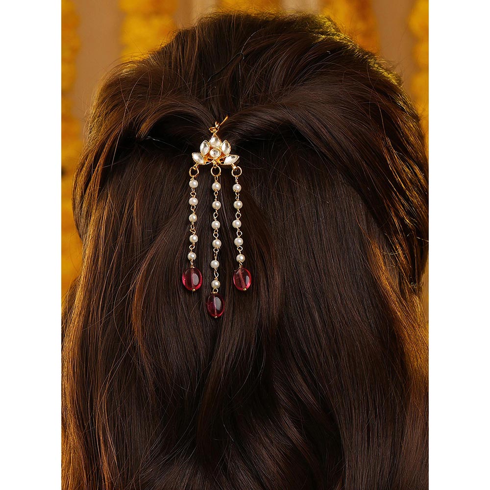 Ruby Raang Studio Floral Pearl Kundan Hair Pin