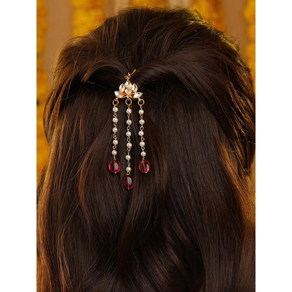 Ruby Raang Studio Floral Pearl Kundan Hair Pin