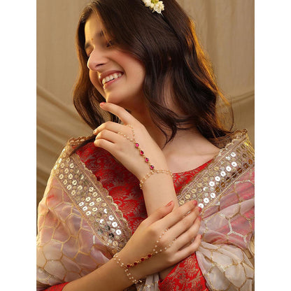 Ruby Raang Studio Gulnaar Pearl Kundan Ruby Hand Harness