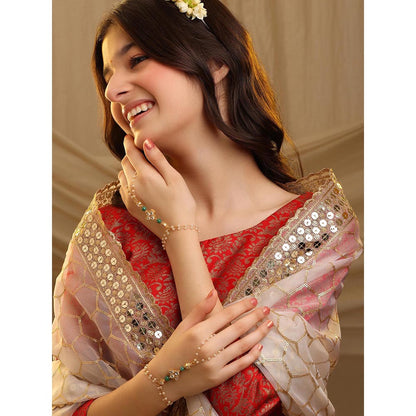 Ruby Raang Studio Pearl Kundan Hand Harness