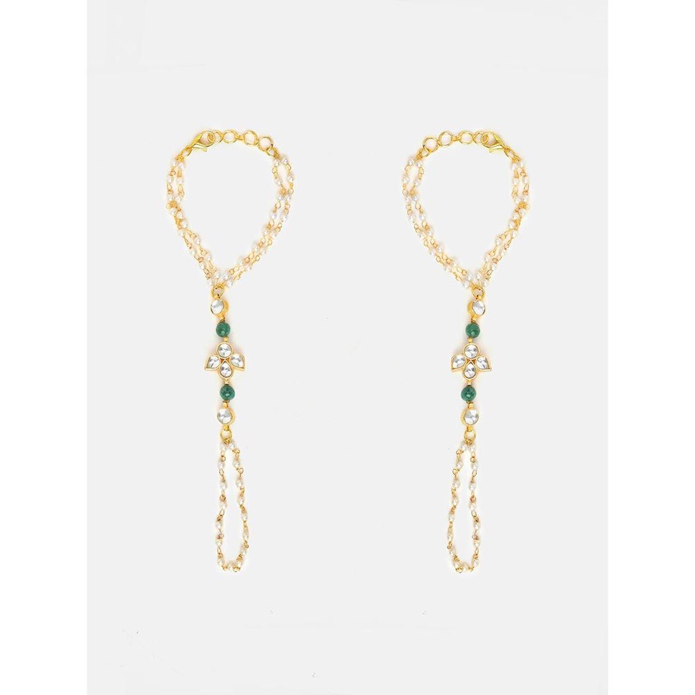 Ruby Raang Studio Pearl Kundan Hand Harness