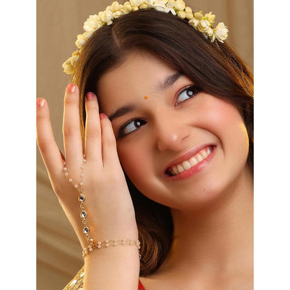 Ruby Raang Studio Subtle Gold-Pearl Kundan Hand Harness