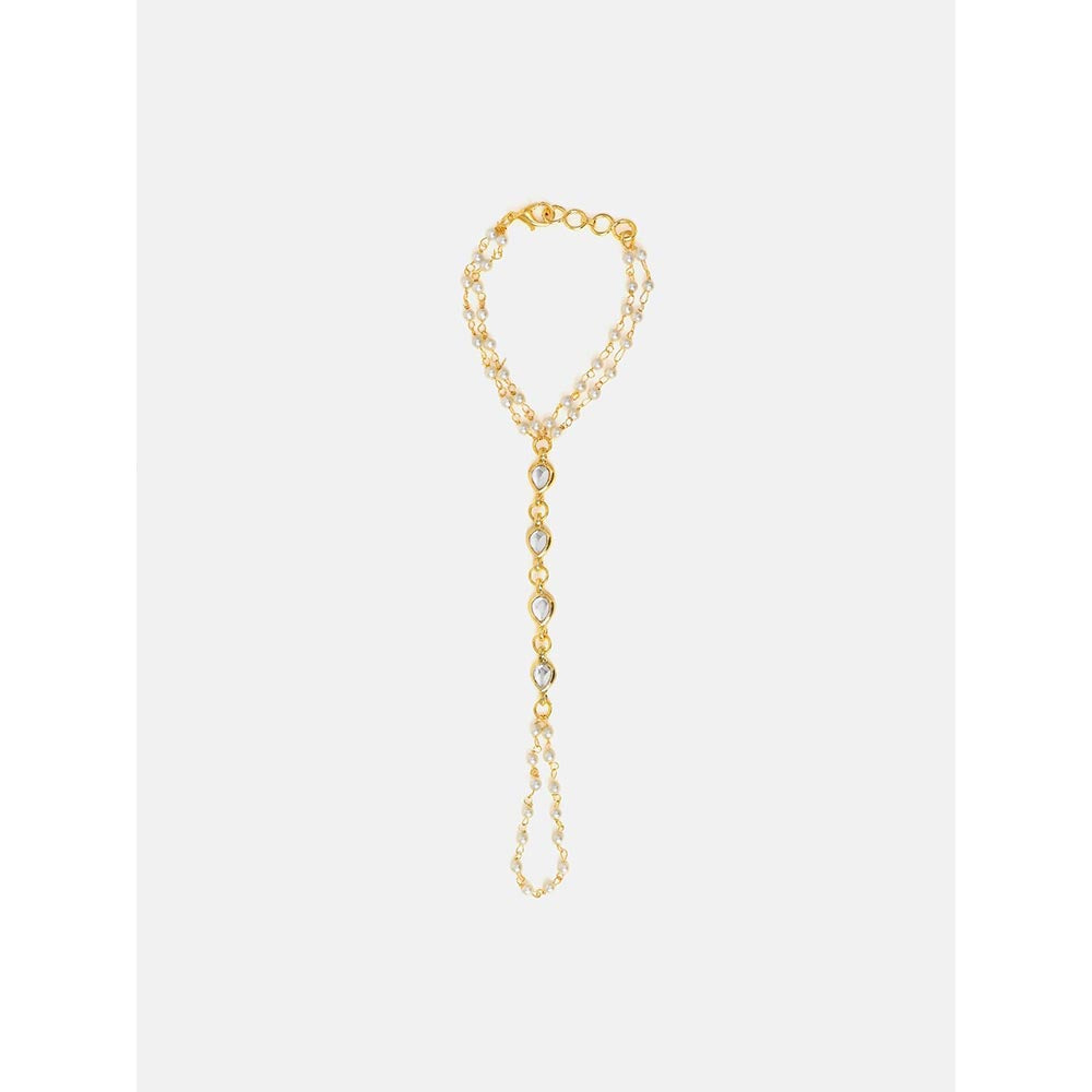 Ruby Raang Studio Subtle Gold-Pearl Kundan Hand Harness