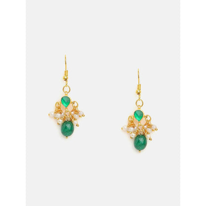 Ruby Raang Studio Green Aura Kundan Earrings with Maang Tikka and Hand Harness