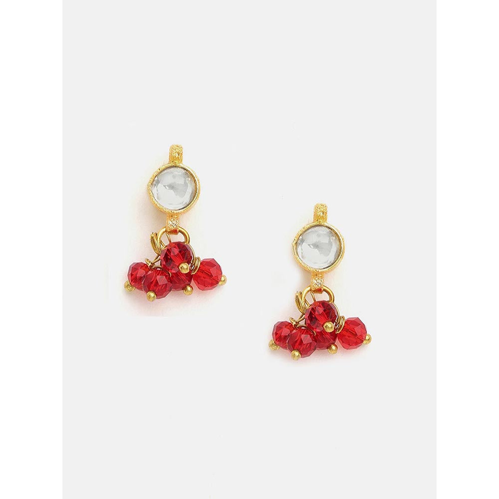Ruby Raang Studio Kundan Pearl Beaded Red Necklace with Earrings