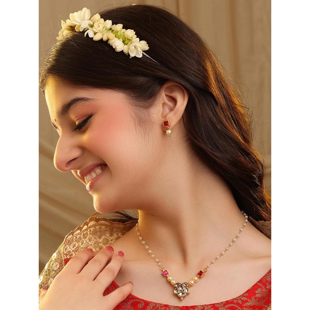 Ruby Raang Studio Rani Pearl Kundan Necklace with Earrings