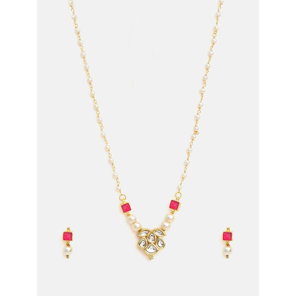 Ruby Raang Studio Rani Pearl Kundan Necklace with Earrings