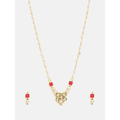 Ruby Raang Studio Rani Pearl Kundan Necklace with Earrings