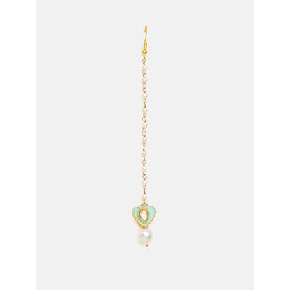 Ruby Raang Studio Saanjh Pearl Kundan Blue Earrings with Maang Tikka