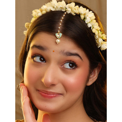 Ruby Raang Studio Pastel Green Whisper Pearl Kundan Maang Tikka
