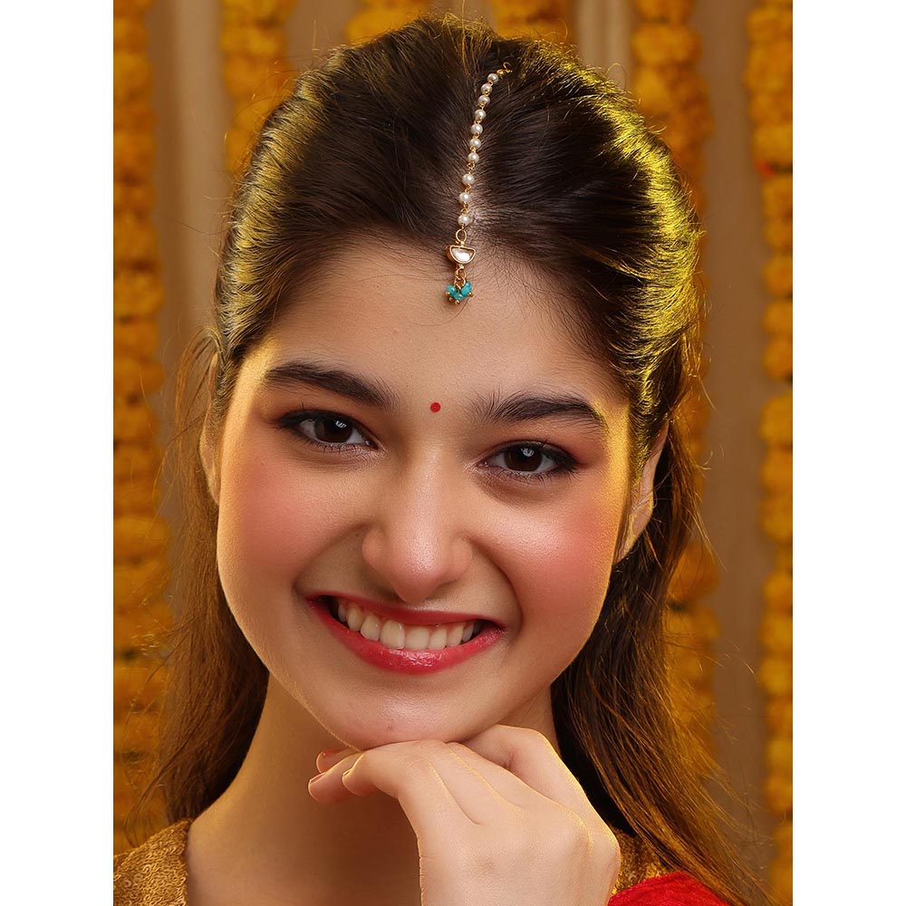 Ruby Raang Studio Festive Green And Gold Maang Tikka