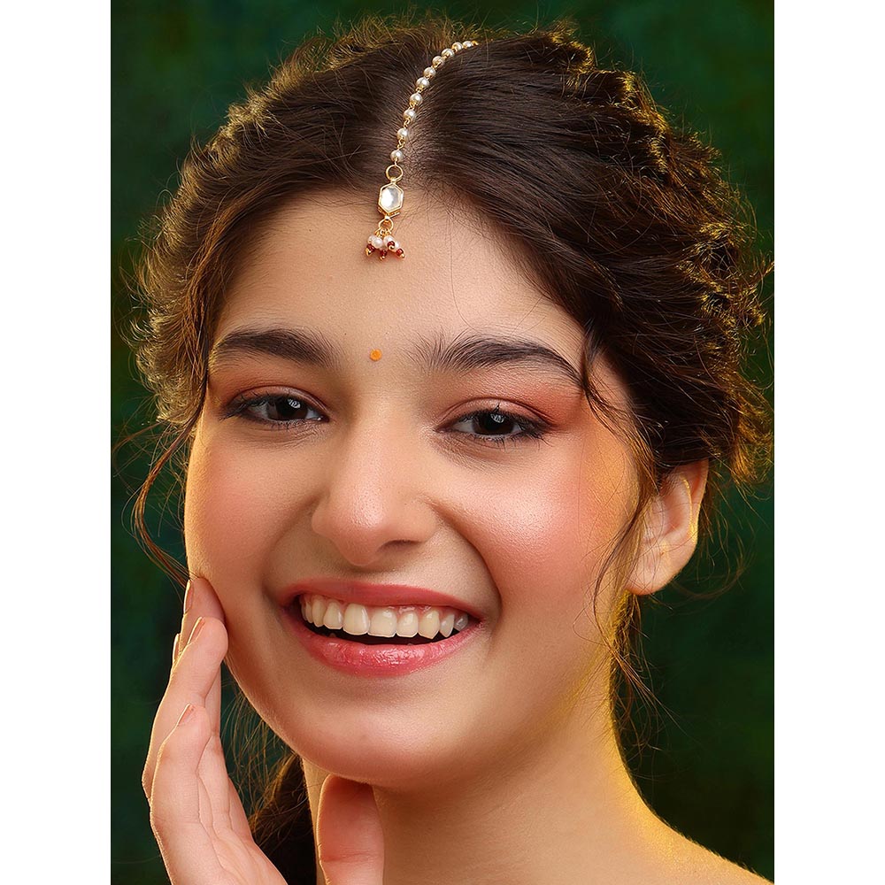 Ruby Raang Studio Soft Bloom Kundan Maang Tikka