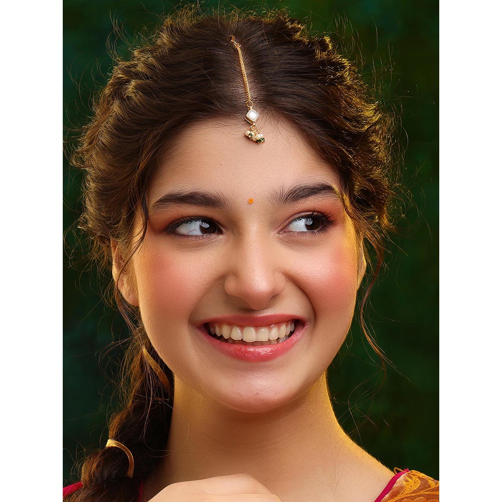Ruby Raang Studio Womens Kundan Drop Maang Tikka