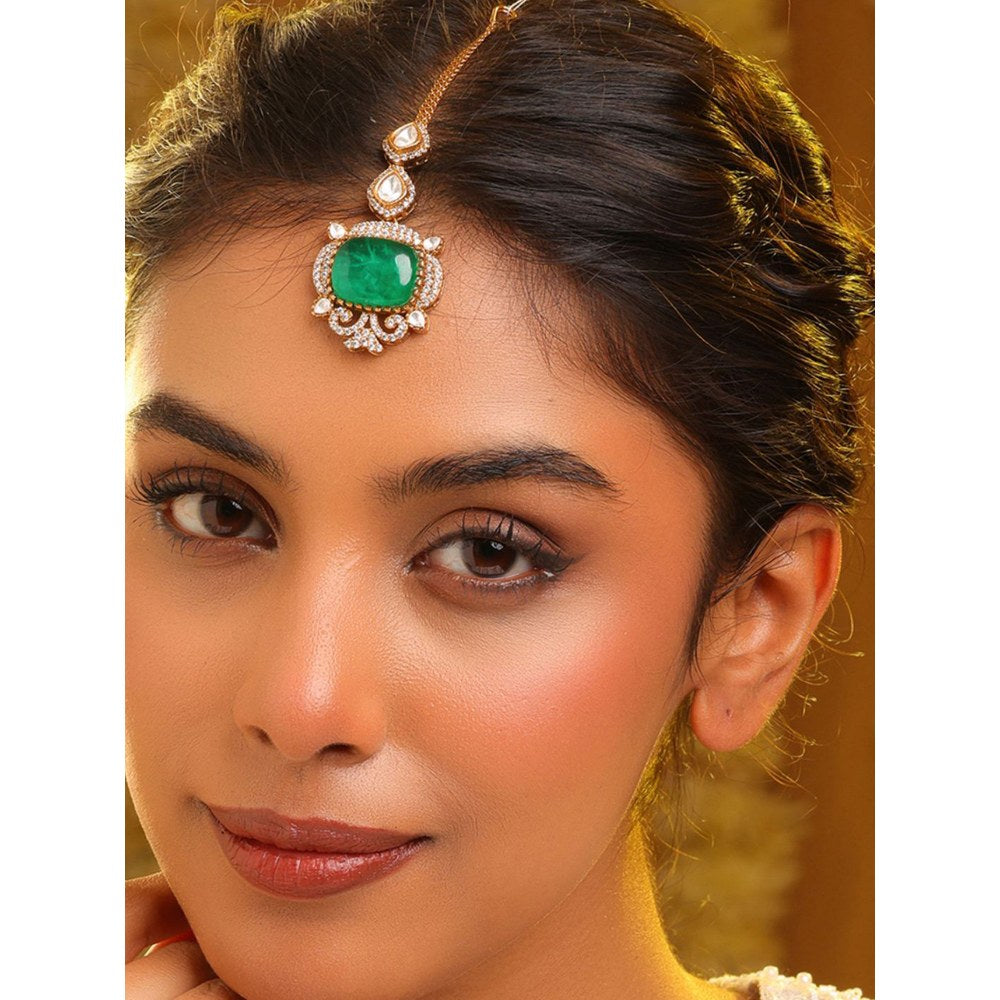 Ruby Raang Studio Green Kundan Tikka