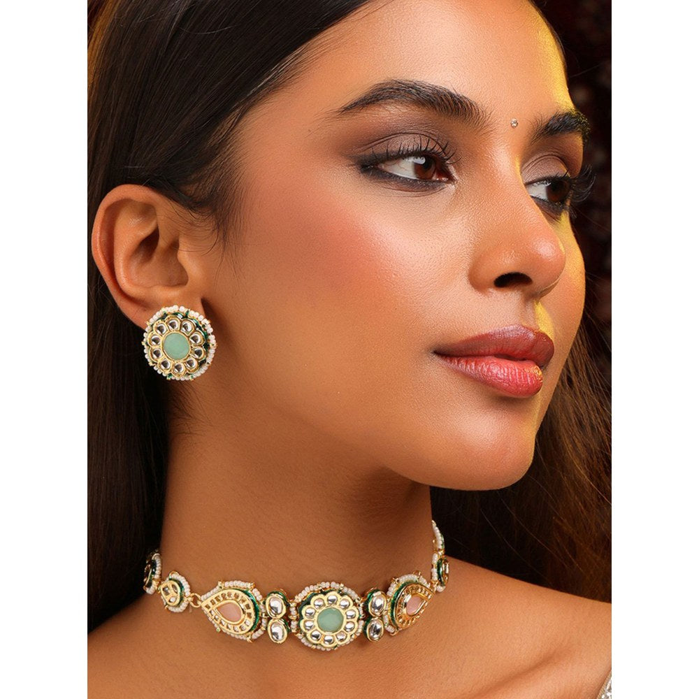 Ruby Raang Studio Multi-Color Kundan Necklace with Earrings