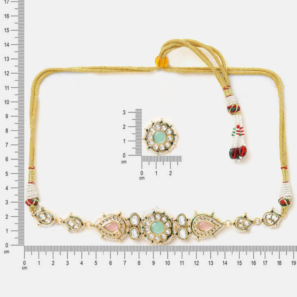 Ruby Raang Studio Multi-Color Kundan Necklace with Earrings