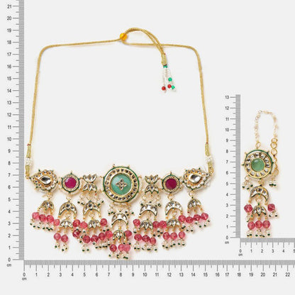 Ruby Raang Studio Kundan Emerald Bloom Kundan Necklace with Earrings