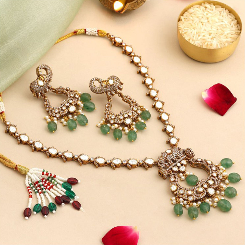 Ruby Raang Studio Green Maharani Kundan Necklace with Earrings