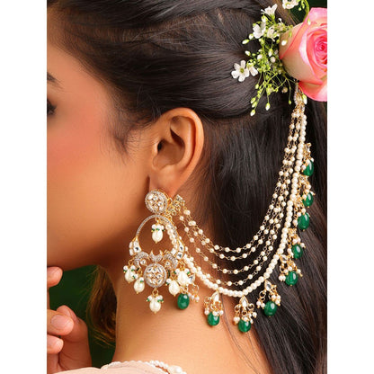 Ruby Raang Studio Green Emerald Gold Plated Ear Chain