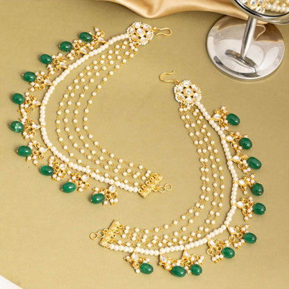 Ruby Raang Studio Green Emerald Gold Plated Ear Chain