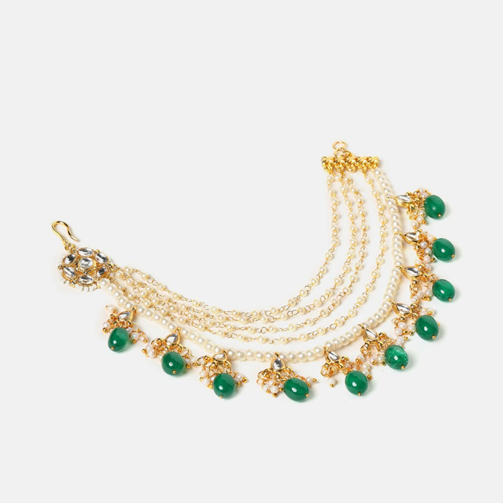 Ruby Raang Studio Green Emerald Gold Plated Ear Chain