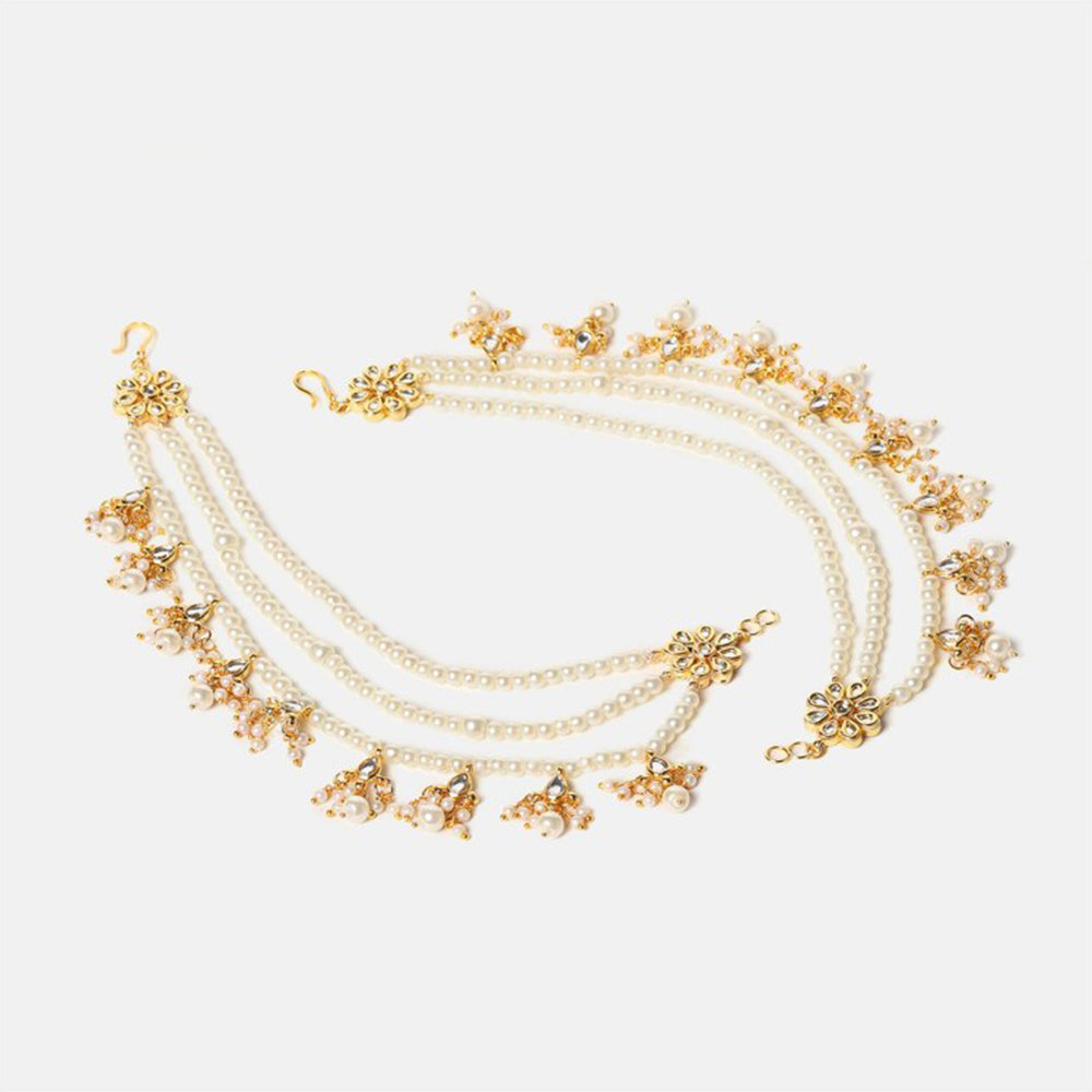 Ruby Raang Studio White 3-Layered Kundan Ear Chain