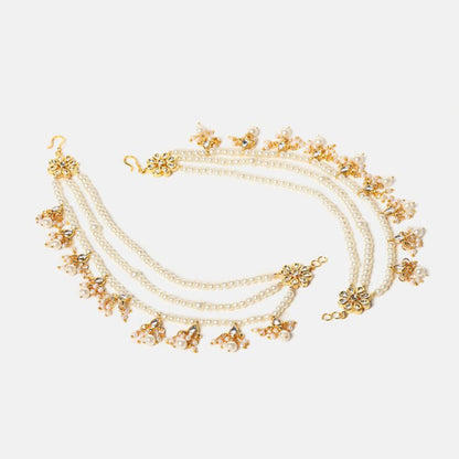 Ruby Raang Studio White 3-Layered Kundan Ear Chain